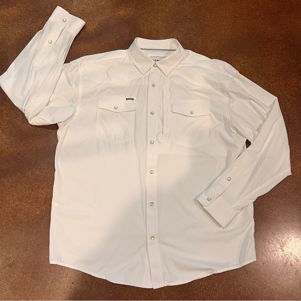 Poncho The Odessa Men's Western-Style White Button-Up Long Sleeve Shirt Sz L
